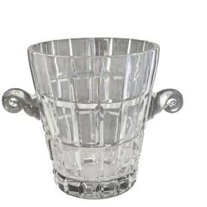 Vintage Clear Cut 3D Windowpane Crystal Champagne Wine Ice Bucket Swirl Handles